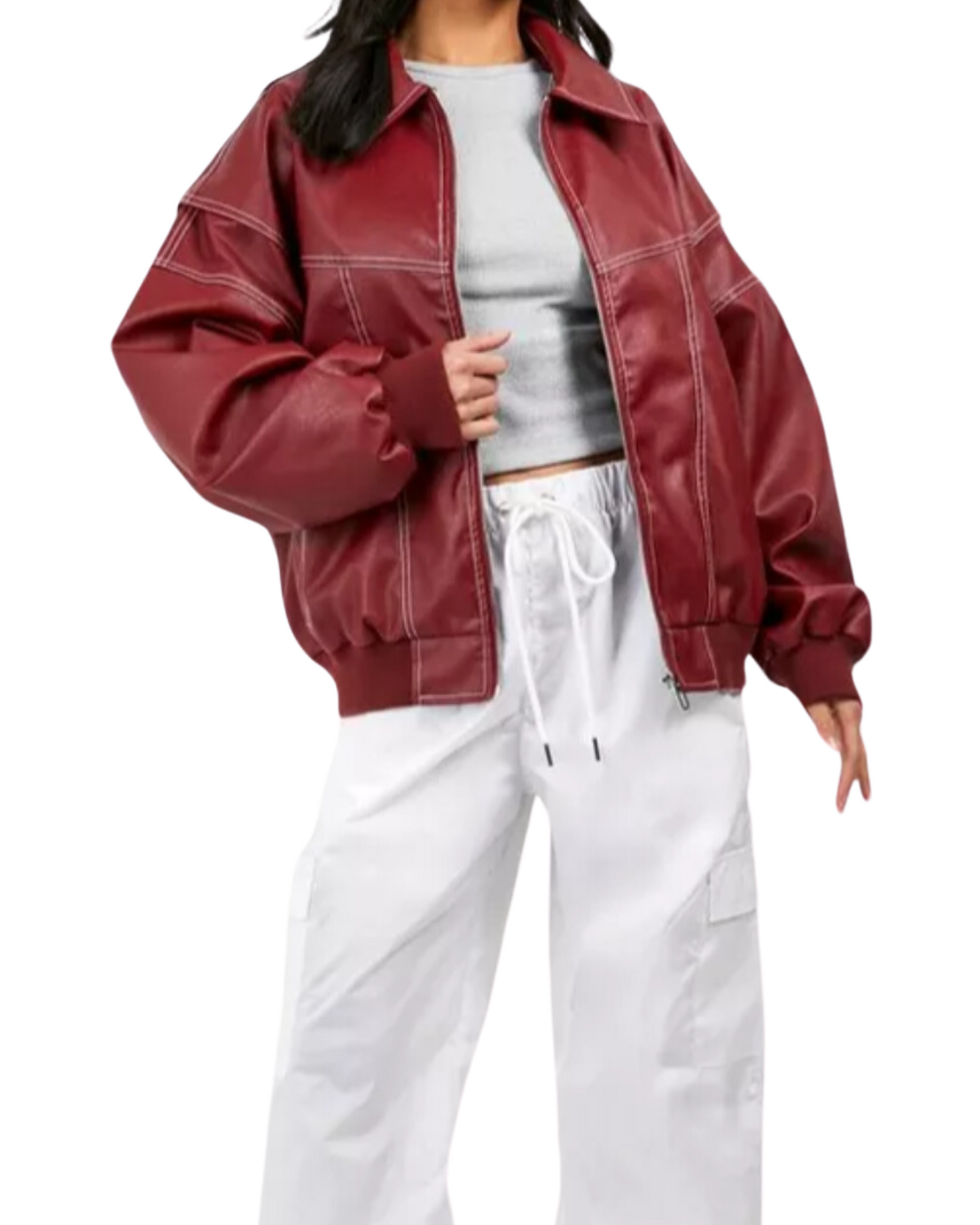 NOIR & ROSE | Oversized Rote Lederjacke