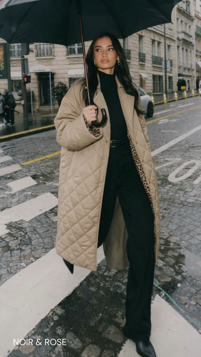 Ofira – Wende-Steppmantel mit Leopardenfutter