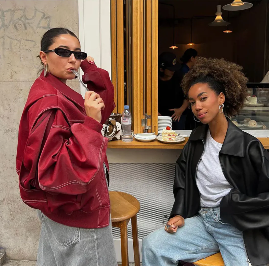 NOIR & ROSE | Oversized Rote Lederjacke